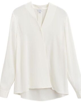 Cuyana White Silk Wrap Blouse Medium